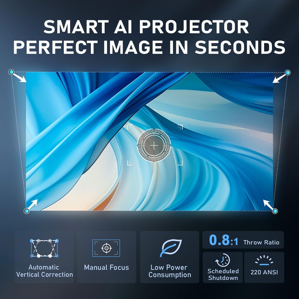 【White Projector & Built-in Apps】 Mini Projector with Wi-Fi and Bluetooth, Fu...