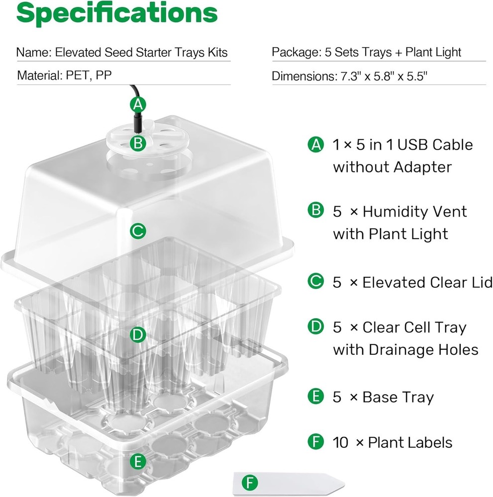 Complete Seed Starter Kit with Grow Light and Humidity Domes