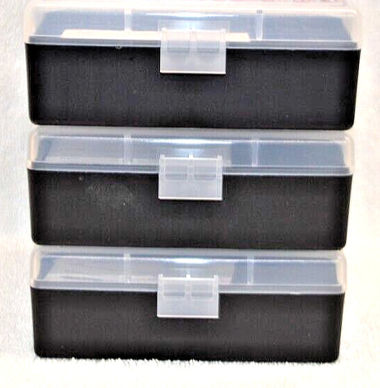 3 x BERRY'S PLASTIC AMMO BOX, CLEAR/BLACK 100 Round 357/38 -