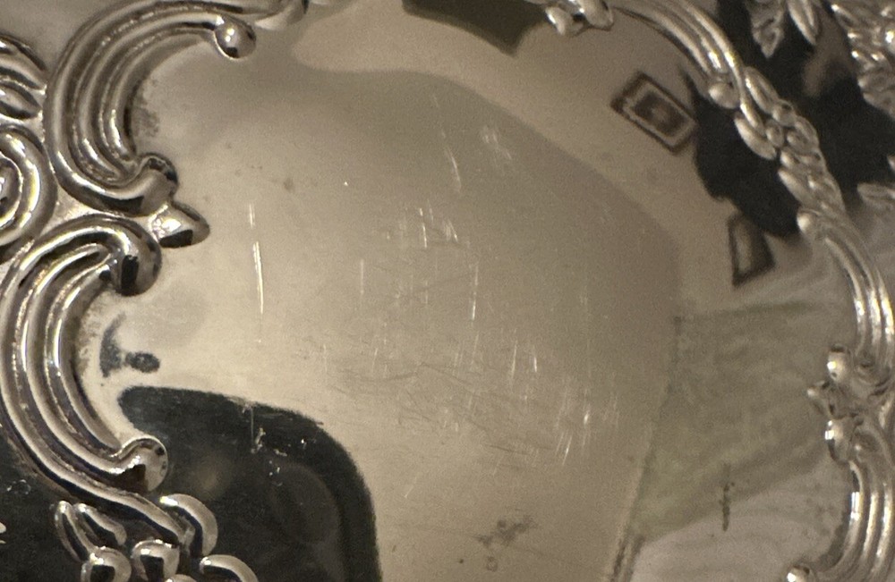 Vintage Silver Plated Scrolled Round Vanity Hand Mirror