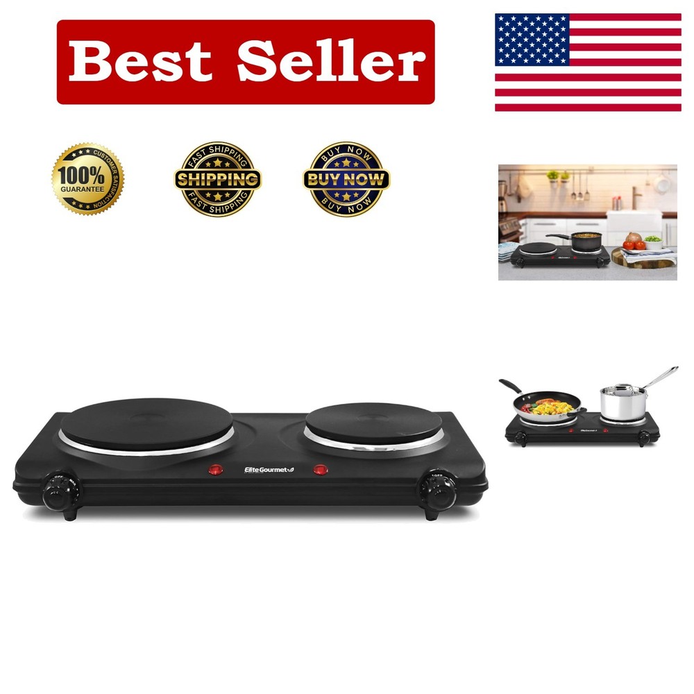Compact 2-Burner Electric Hot Plate with Adjustable Temperature Controls - Black