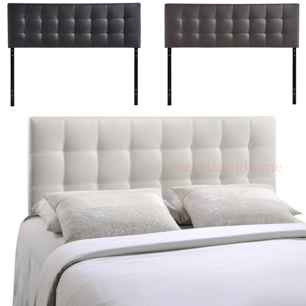 Queen Headboard Brown, Black, White Modern Button Tufted Vinyl Upholstered