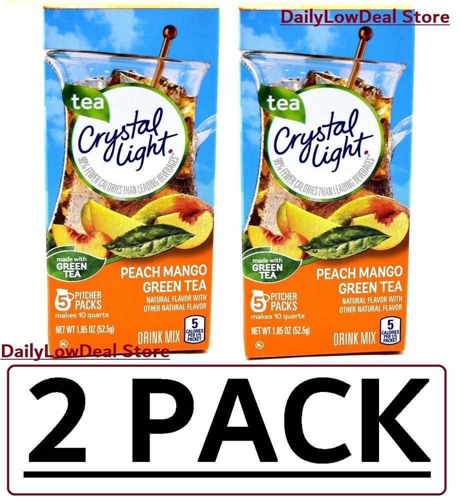 2 PACK - Crystal Light Peach Mango Green Tea Drink Mix Pitcher Pack 1.85 oz EACH