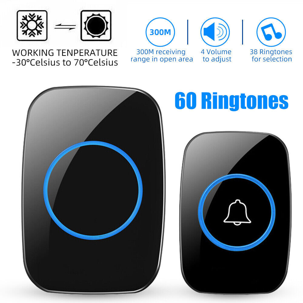 2Wireless Doorbell Chime Waterproof Plugin Receiver Adjustable Volume 1000FT Kit