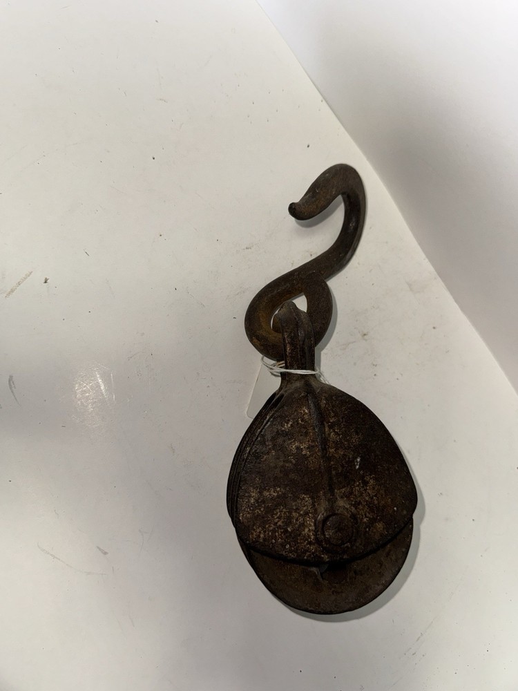 Antique Cast Iron Double Pulley Block Hook Farm Barn Primitive Tool