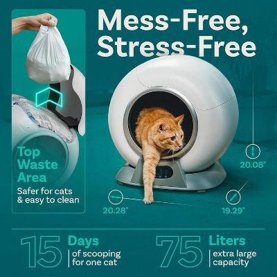PETCOVE SELF-CLEANING AUTOMATIC LITTER BOX - WHITE / GRAY