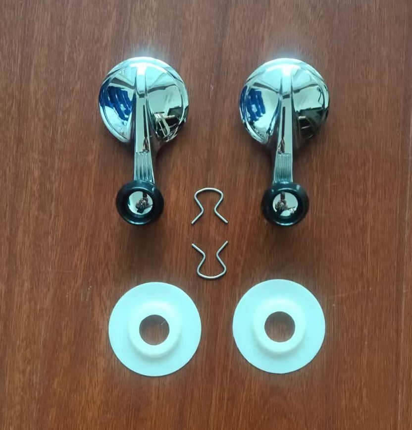 interior chrome Vent window Crank handle Kit pair black knob  1959 1960 Impala