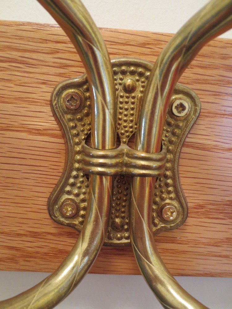 New Vintage Solid Brass 4 Hook Coat Hanger Porcelain Knobs and Screws