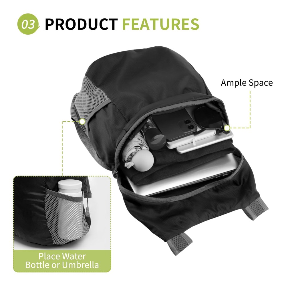 20L Ultra Hiking-Daypack Lightweight Foldable Travel Packable Backpack for Ca...