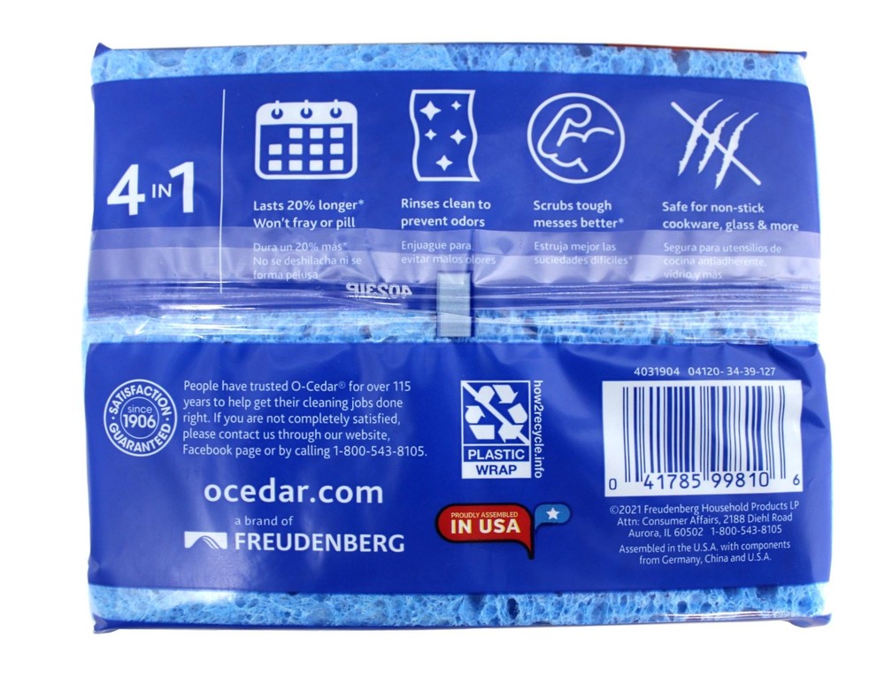 O-Cedar Scrunge Multi-Use Sponge Non-Scratch Long-Lasting, Tough, 2 Count 6 Pack
