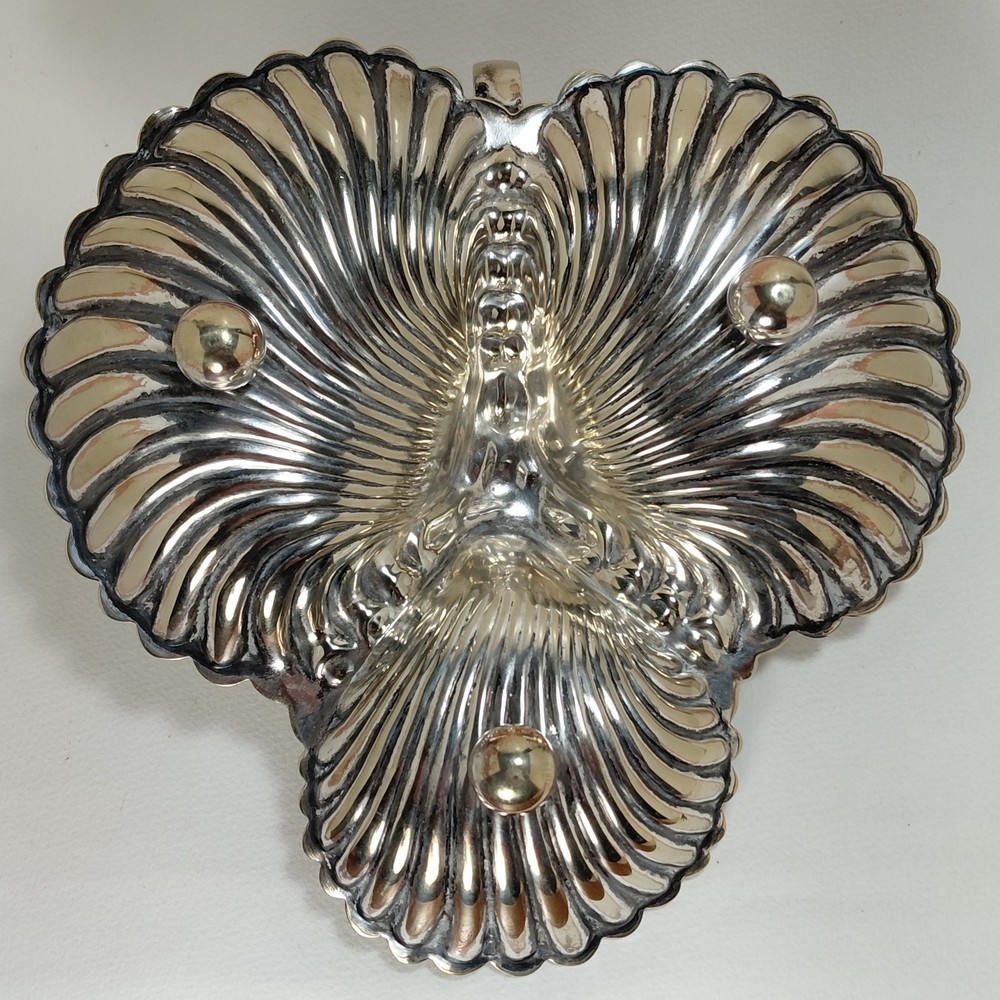 Antique Silverplate 3 Compartment Scallop Shell Seashell Handled Serving Dish
