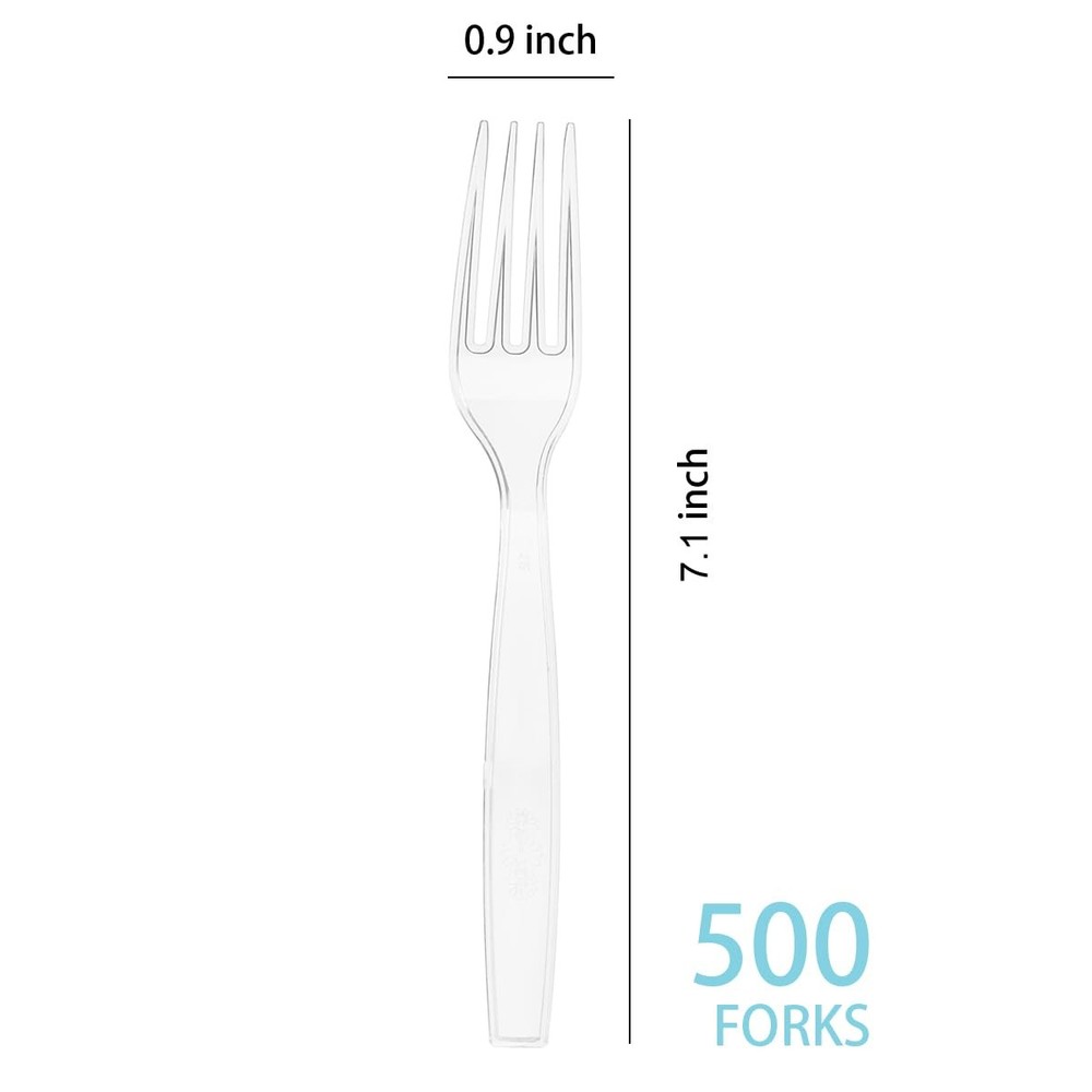 MOACOCK 500 Count Clear Disposable Plastic Forks, Heavy Weight