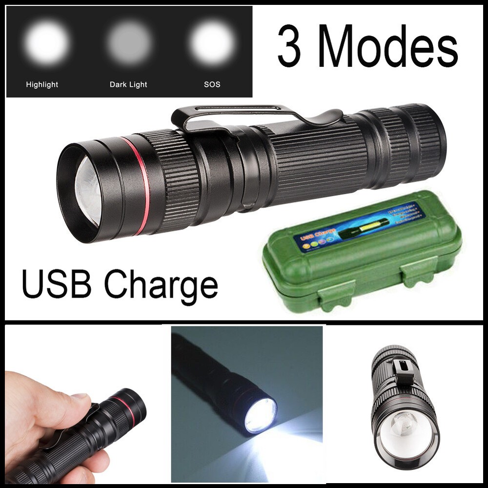 2× 990000LM Rechargeable Small LED Flashlight Mini Light 3-Modes Zoomable Torch