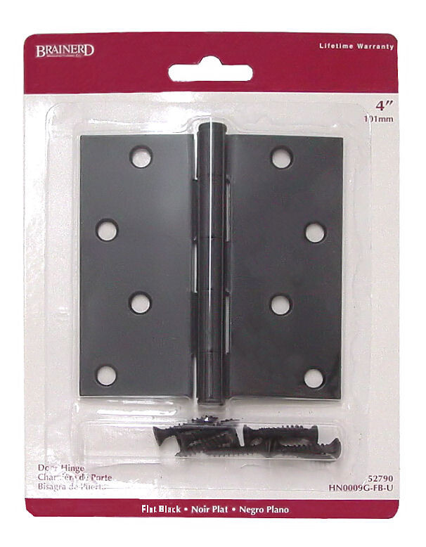 (5 Pack) Carded 4 inch Square Corner Hinge Flat Black