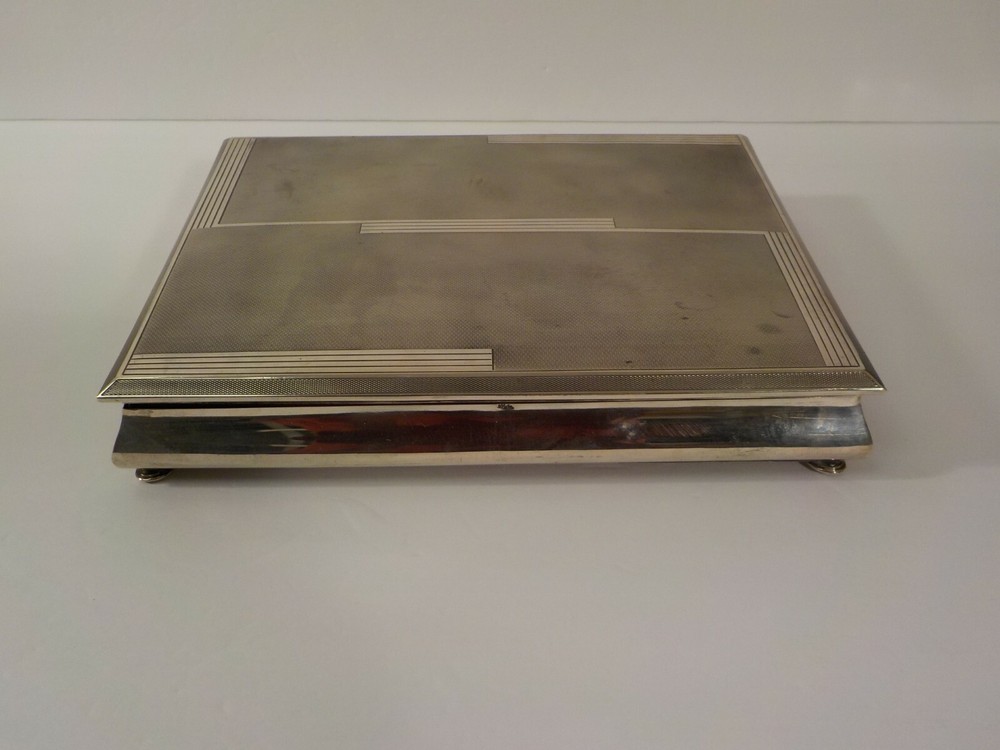 Continental 800 Silver Art Deco Table Box, Divided Wood Lined Interior