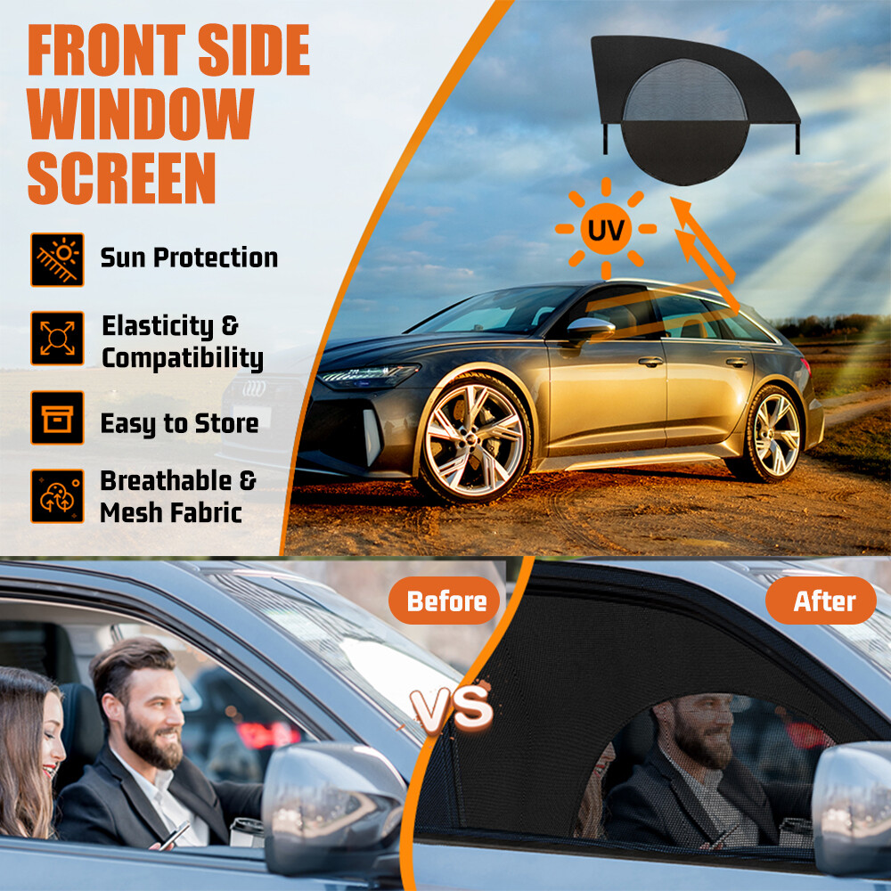 2PCS Car Side Front Rear Window Screen Cover Sun Shade Mesh Shield UV Protector