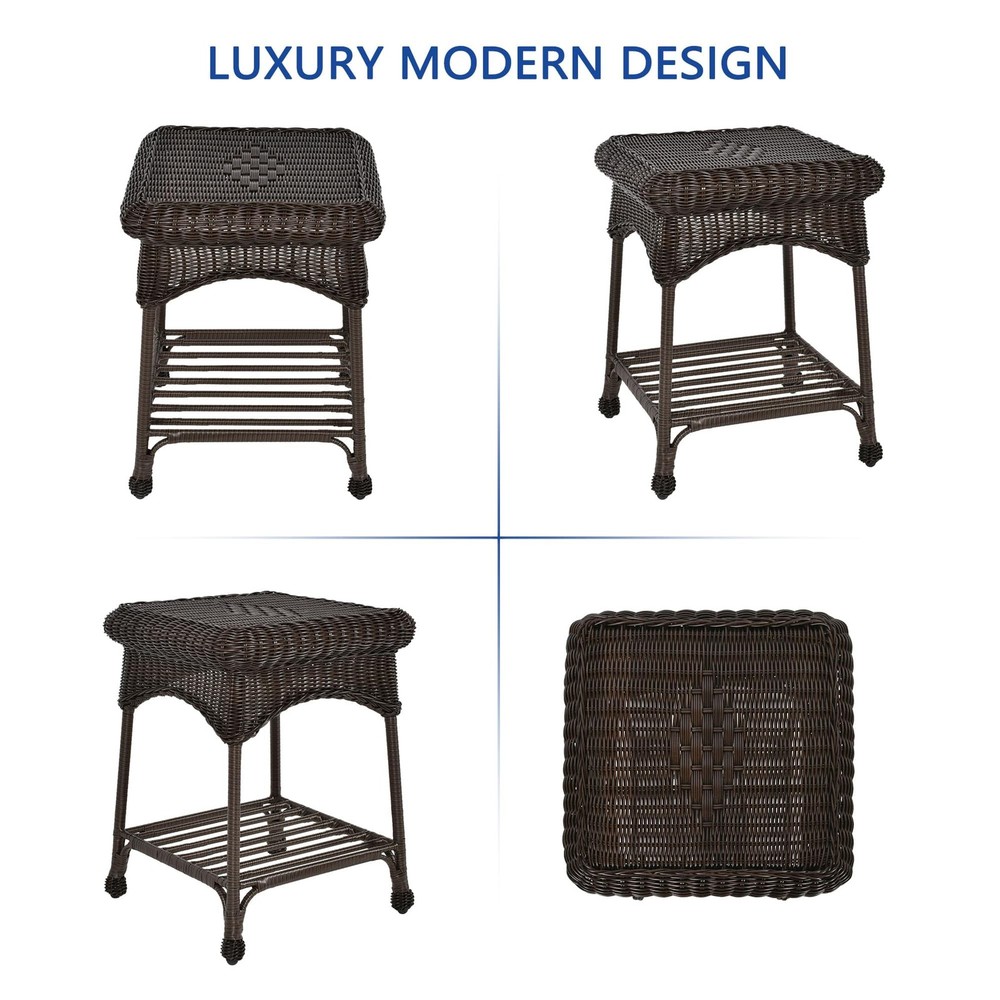 Outdoor Espresso Wicker End Table