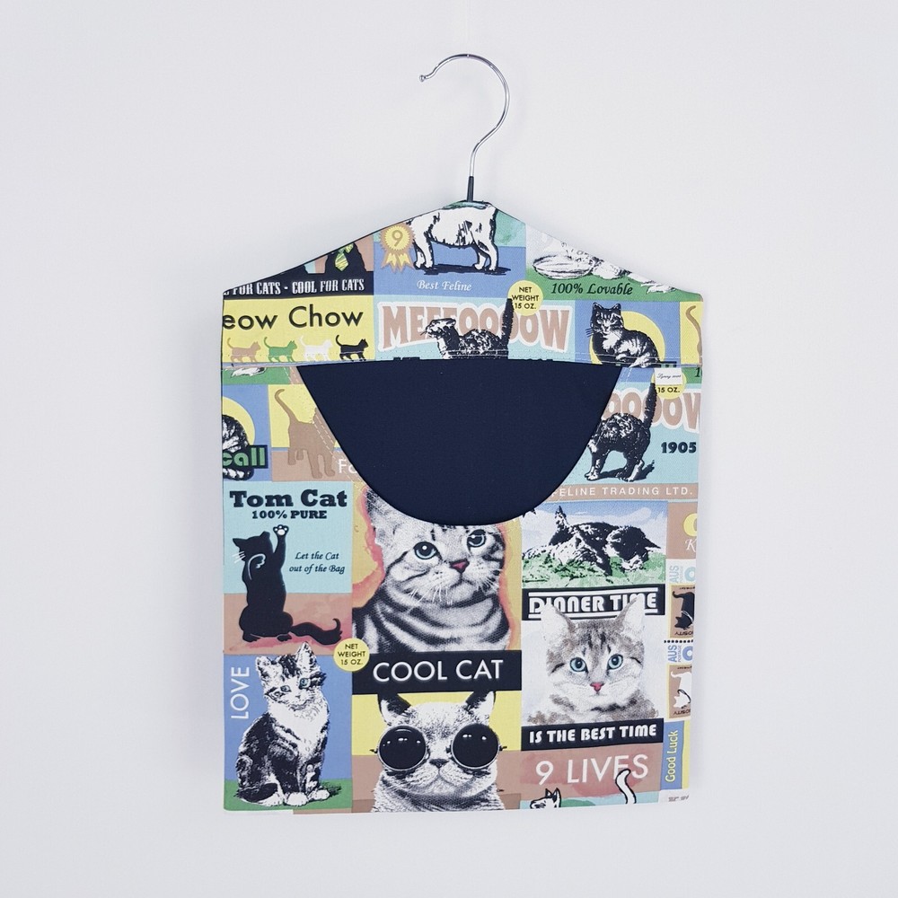 Peg Bag Handmade Cat Kitten Front Print Black Lined Laundry Clothes Peg Holder