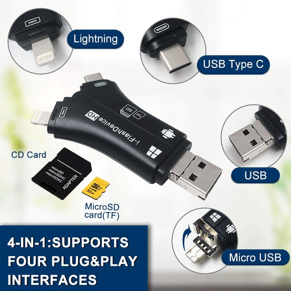 Portable SD Card Reader for iPhone Android USB-C Trail Camera Memory Card Adapte