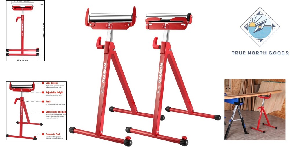 Compact Folding Roller Stand, 27-43" Adjustable Height, Ideal for Woodworkers