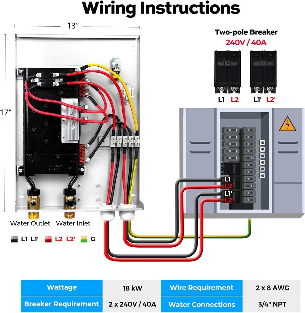18KW Tankless Water Heater Electric 4.17GPM On Demand Instant Hot Water Heater