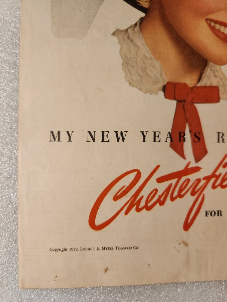 1939 Chesterfields Print Ad My New Year Resolution Chesterfields 4 More Pleasure