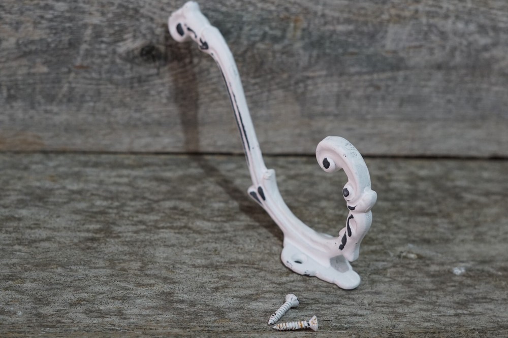 12 Cast Iron White Victorian Style Coat Hooks Hat Hook Rack Hall Tree W/ Screws