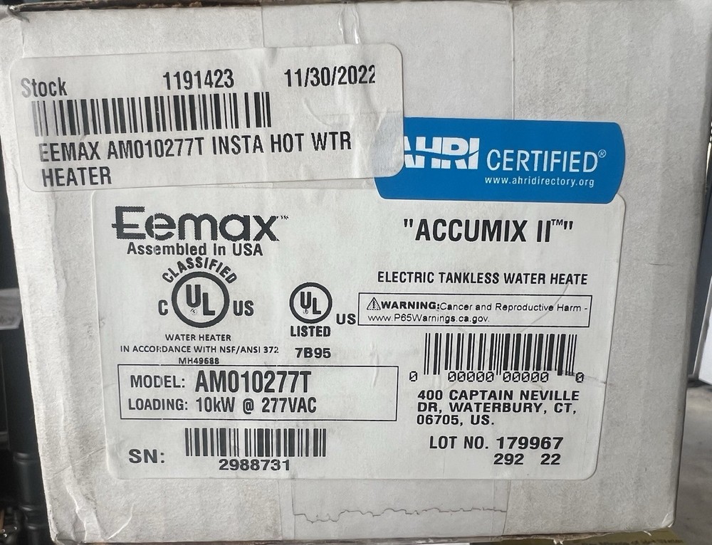 EEMAX AM010277T Electric Tankless Water Heater,277V 481R36