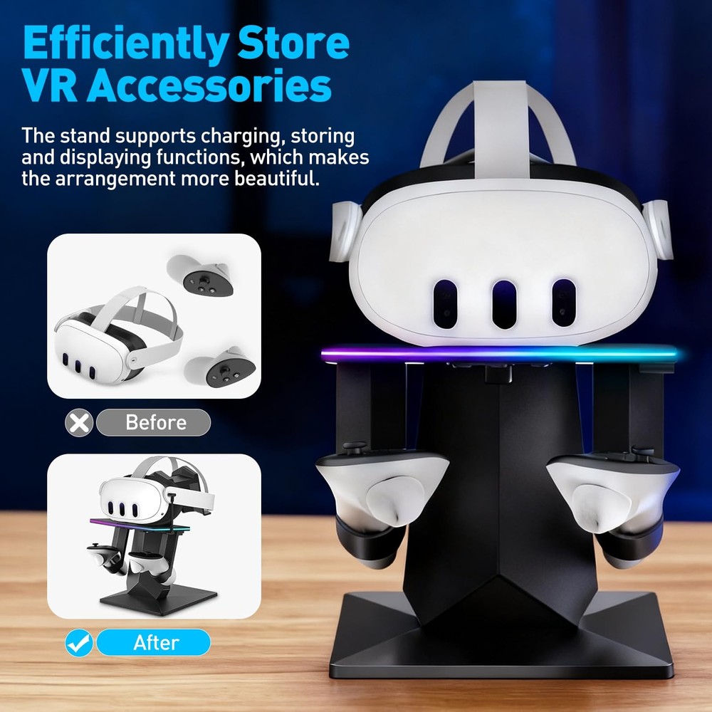 RGB Charging Dock Stand for Quest 3, 3S, 2 - Vertical with Light Effects