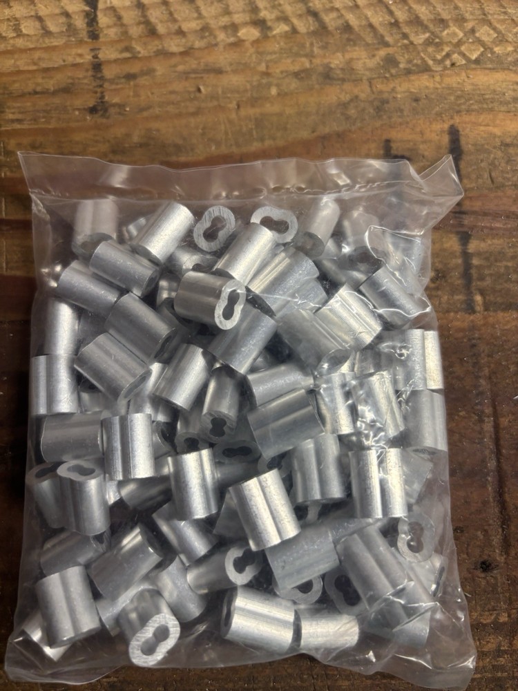 100  Aluminum Double Ferrules For 3/32 Cable