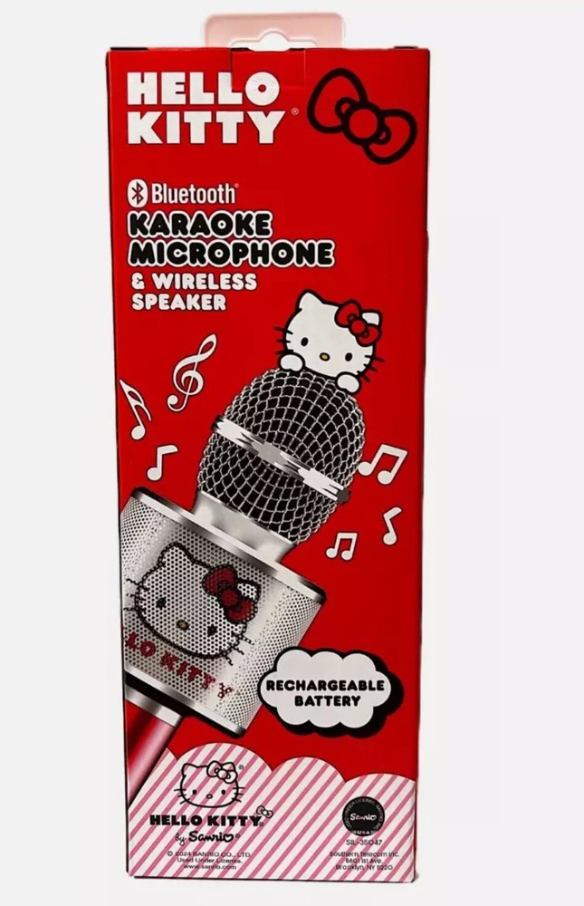 Hello Kitty Bluetooth Karaoke Microphone & Wireless Speaker USB Charging Red NIB