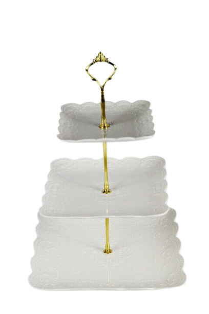 Tebery 1 Pack 3 Tier Ceramic White Food Server Display Holder 15"