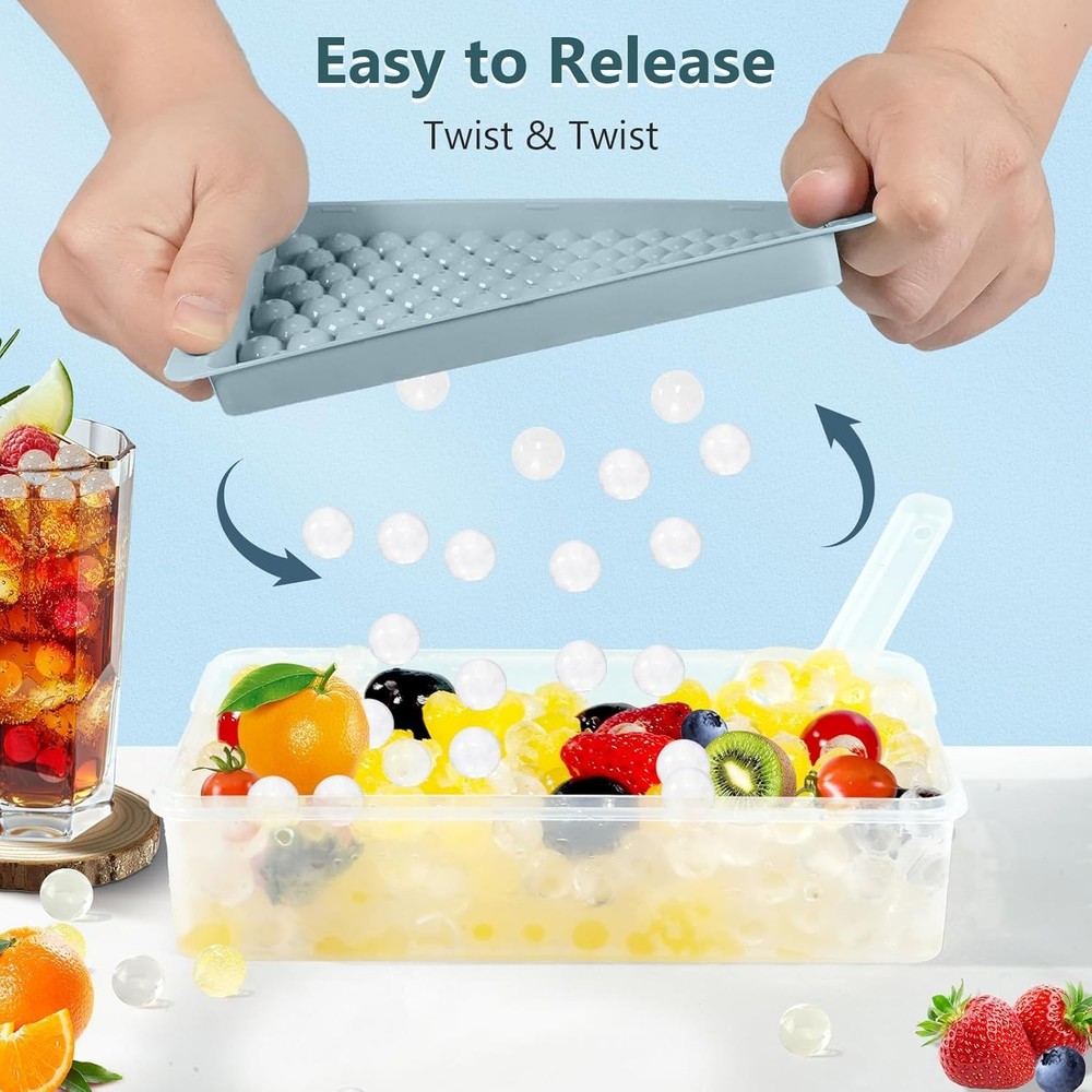 High-Quality Blue Mini Ice Cube Trays - 2 Pack, Effortless Twist Release, 0.55in