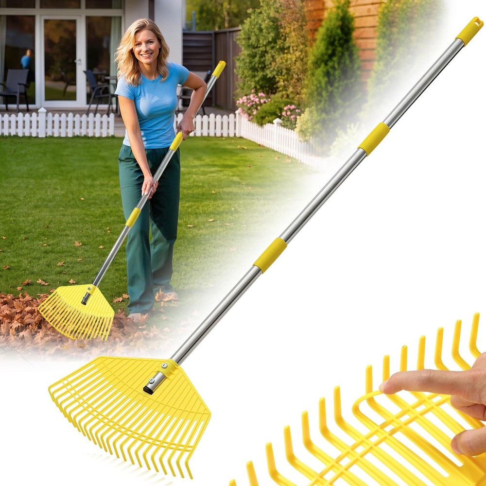 Leaf Rake - 17" Wide Nylon Plastic Head,51" Adjustable Stainless Steel Handle...