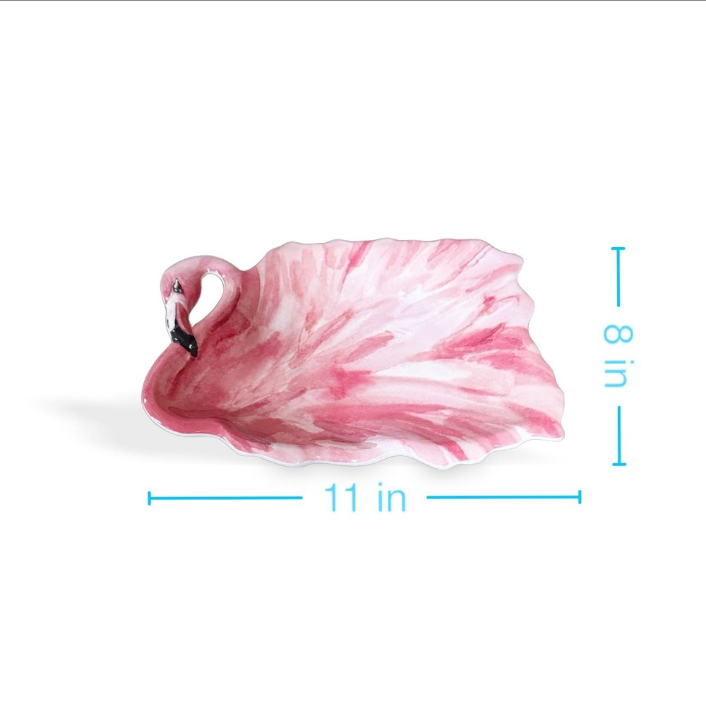 Flamingo Serving Platter & Kitchen Towel Appetizer Side Dishes Melamine 11" 2pc