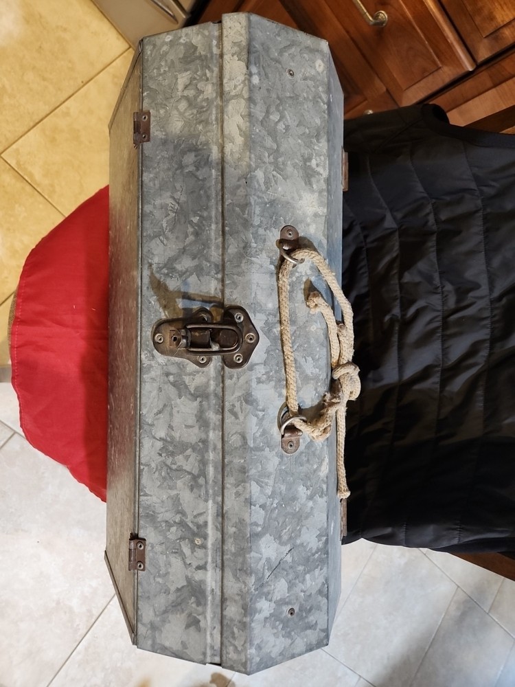 Vintage Gable Top Galvanized Sheet Metal Tool Box. Handmade