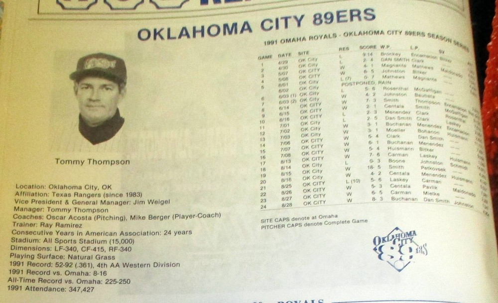 1992 Omaha Royals Souvenir Baseball Program vs. Denver Zephyrs August 24, 1992