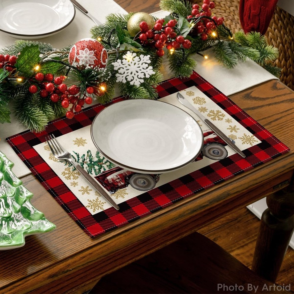 Artoid Mode Red and Black Buffalo Plaid 12 x 18, Rectangular 4 Pcs, Red/Black