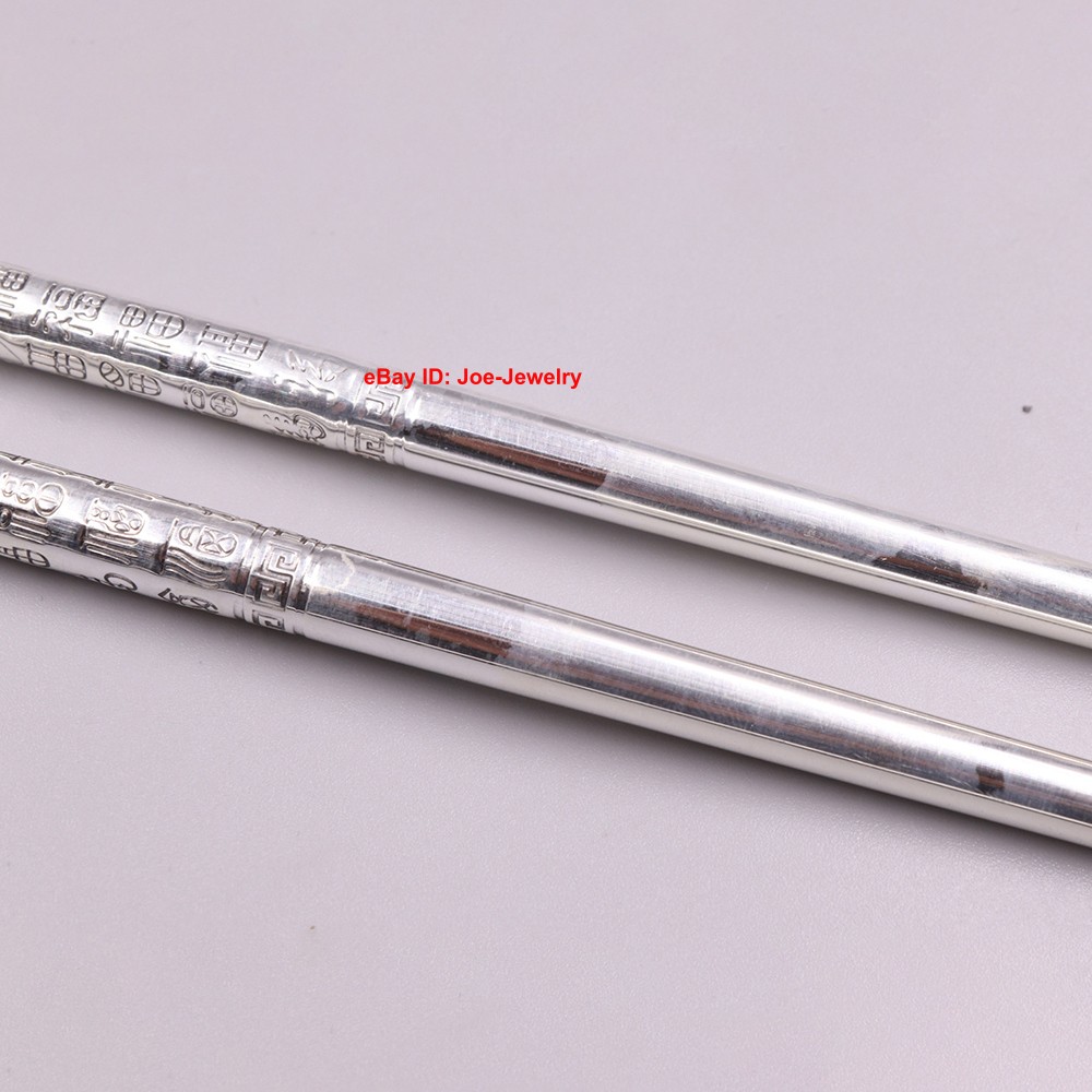 Real 999 Fine Silver Chopsticks Solid Silver Healthy Tableware 福 Good Luck GIFT