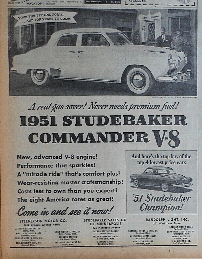 1951 newspaper ad for Studebaker - Commander, Performance that Sparkles!