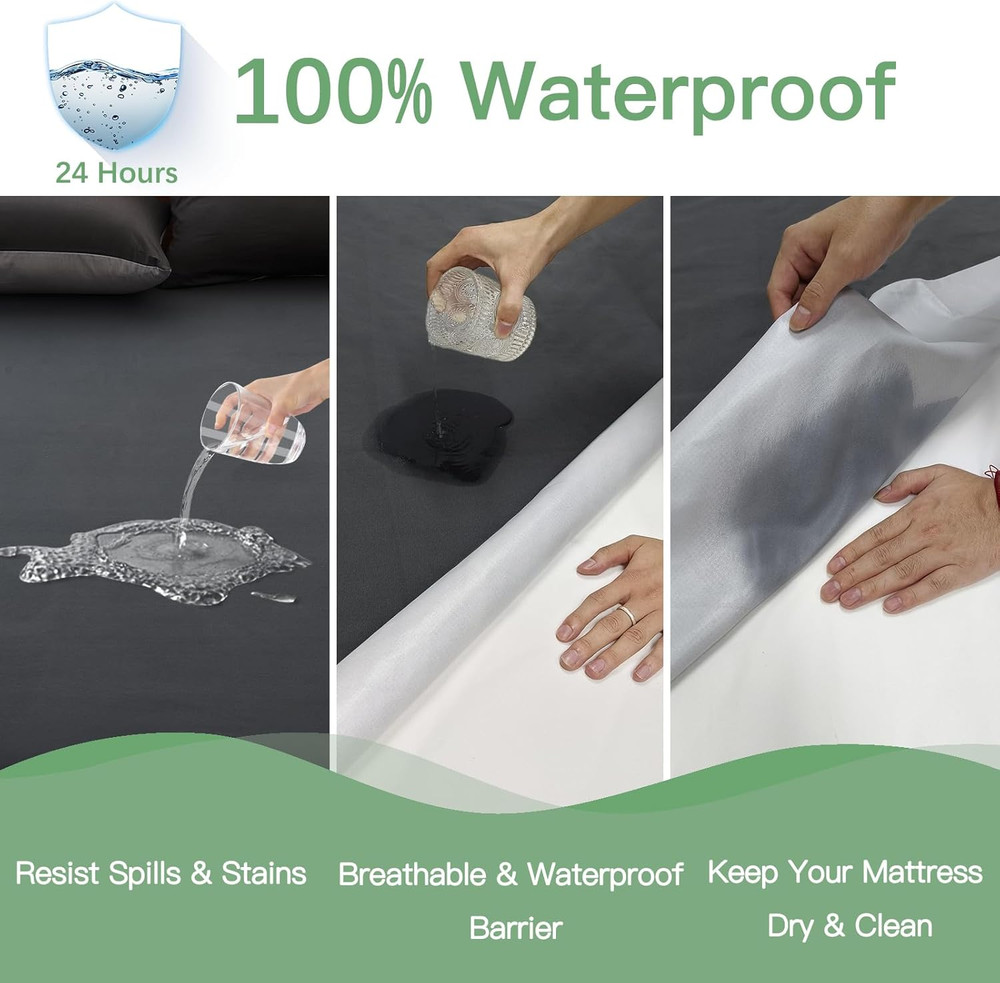Full Waterproof Mattress Protector Noiseless Deep Pocket Fitted Dark Gray