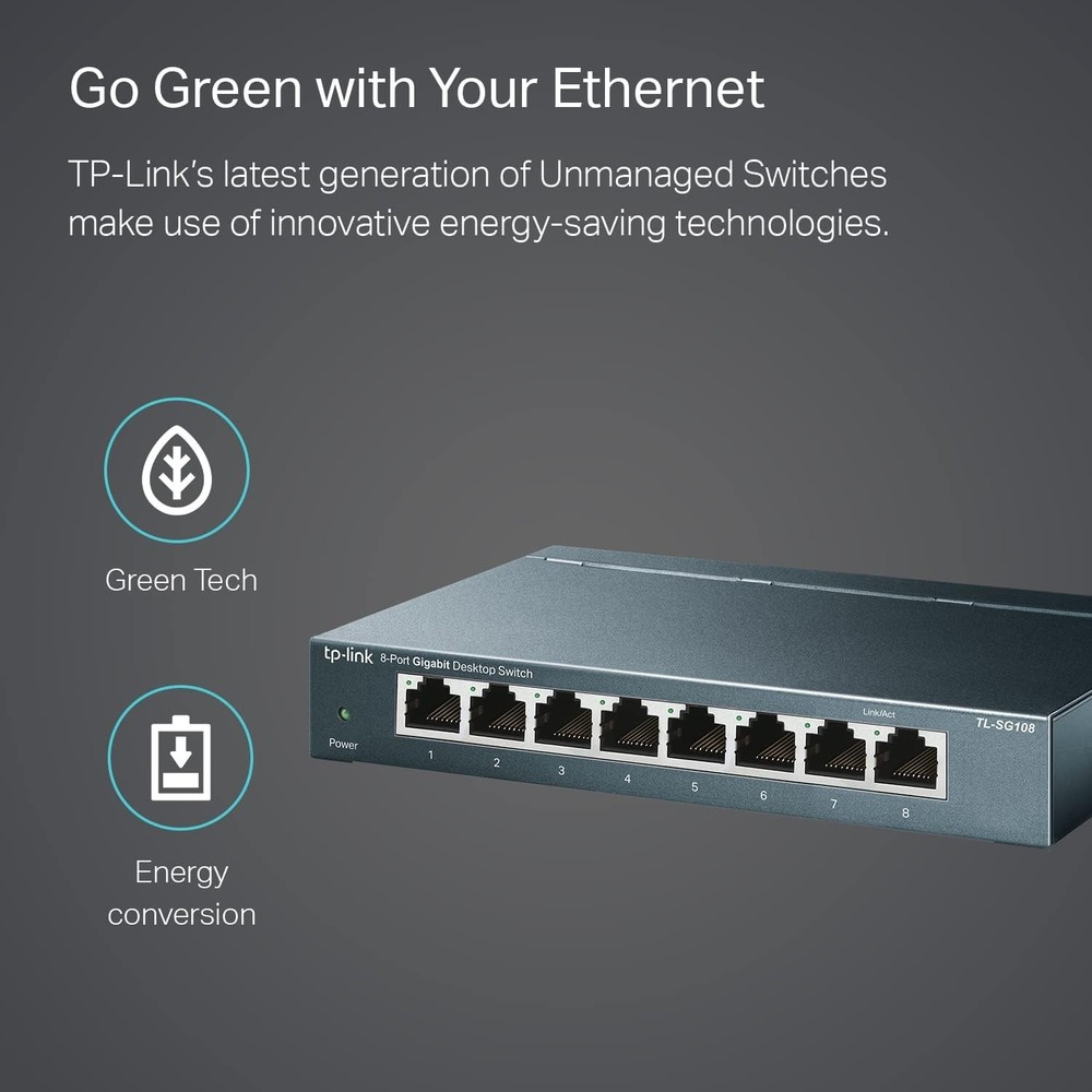 Durable 8 Port Gigabit Network Switch with Traffic Optimization & Fanless Design