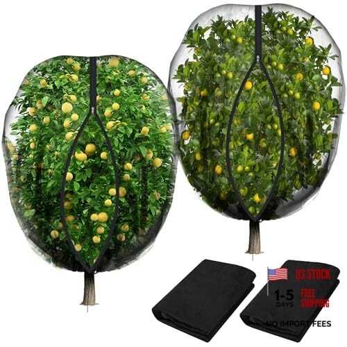 Black Large Fruit Tree Netting with Zipper and Drawstring 5.3 x 5.3 Ft 2 Pcs