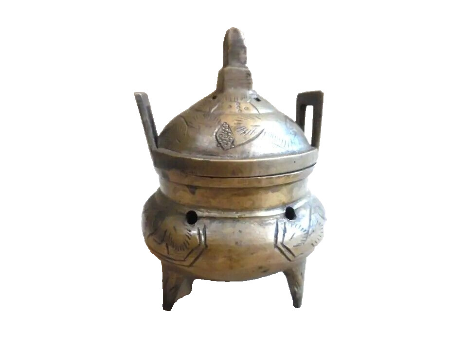 Old Brass Incense Burner Marked On Bottom With Calligraphy And CHINA