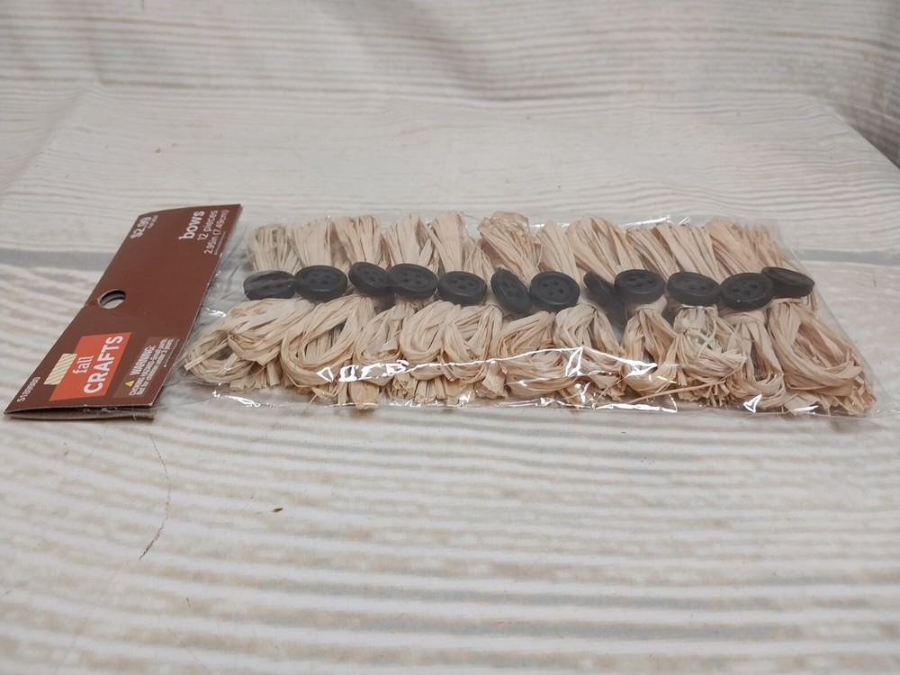 New! 12 Natural Raffia Bows Black Button Rustic Country Crafts Decor Fall Easter