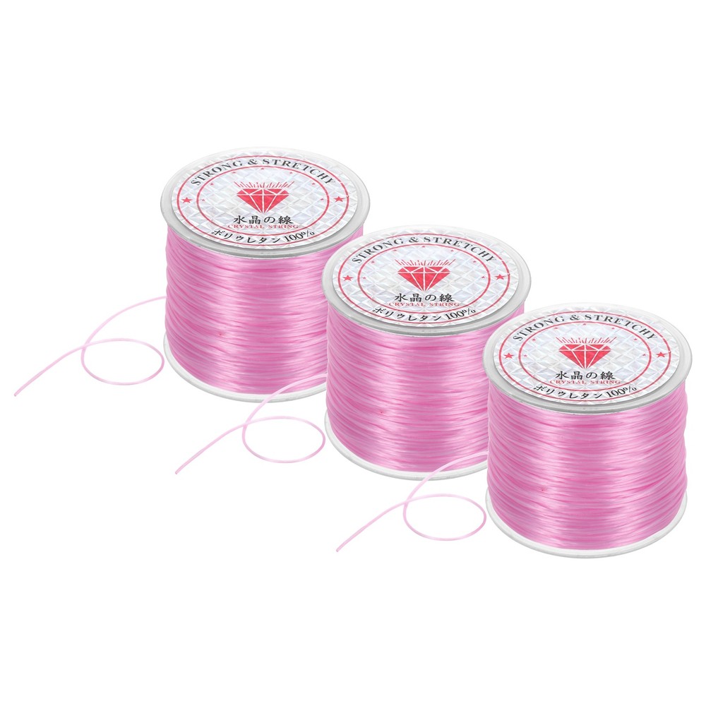 3 Rolls Elastic String for Bracelets, 0.8mm Stretch Bead Cord Pink, 100m