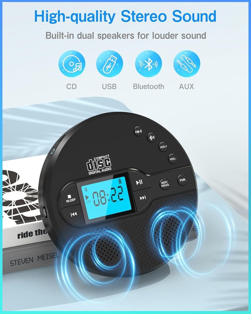 Portable CD Player with Bluetooth, Walkman CD Player with FM Transmitter Black