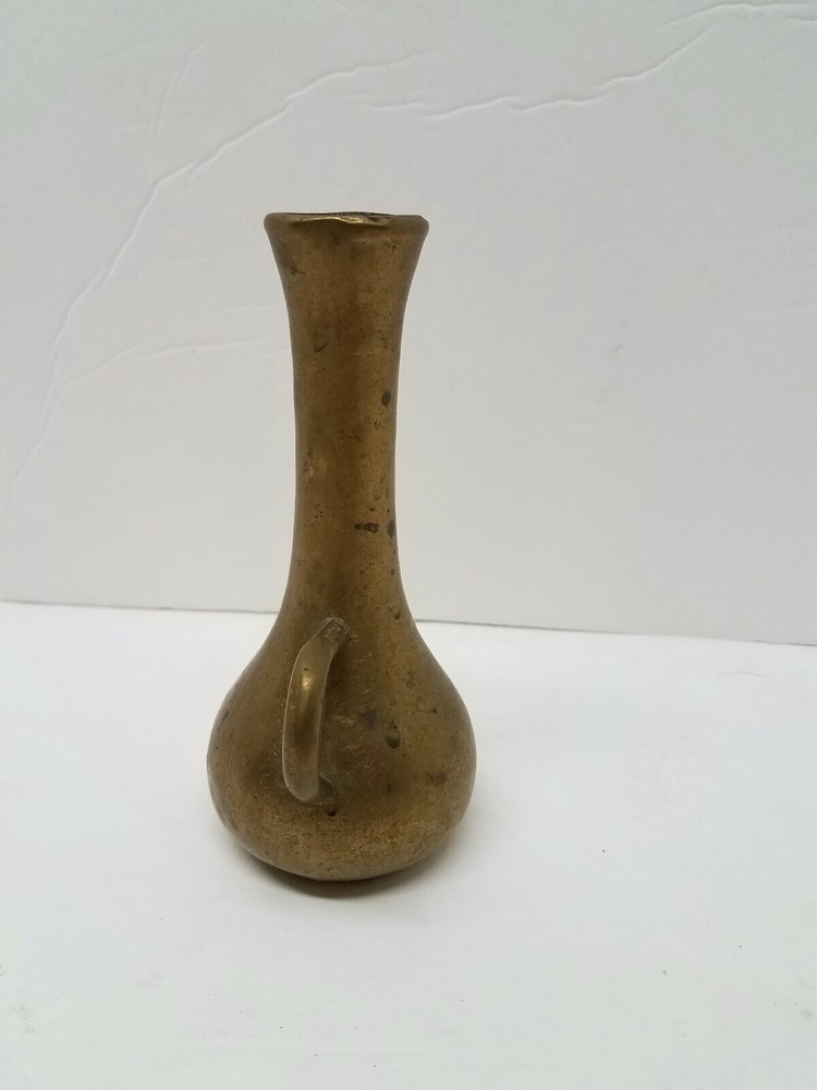 Vintage Solid Brass 5 3/4" Vase Handled Flower pitcher Nice Patina
