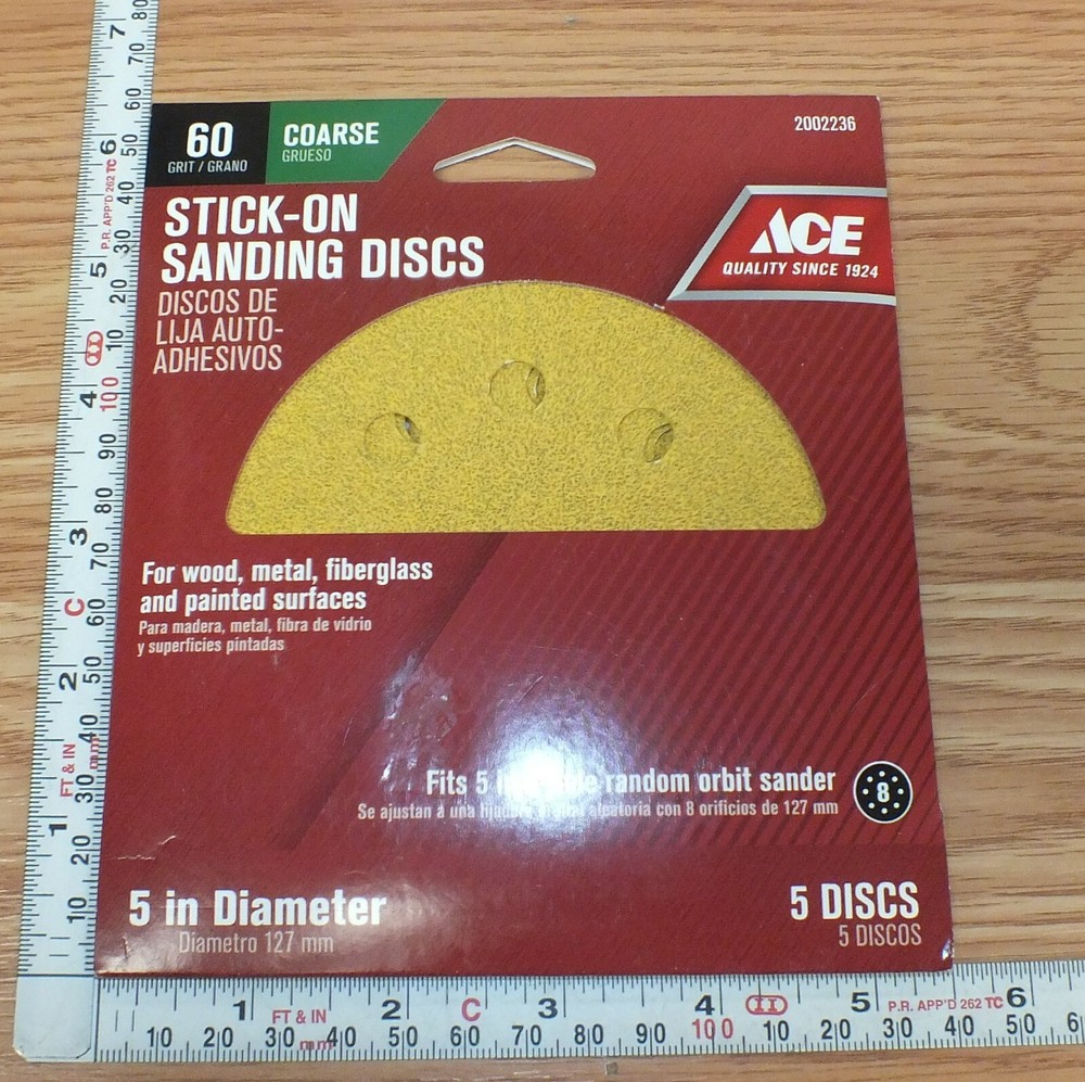 Ace (2002236) 60 Grit Course 5" Diameter Stick On Sanding Discs **NOS**