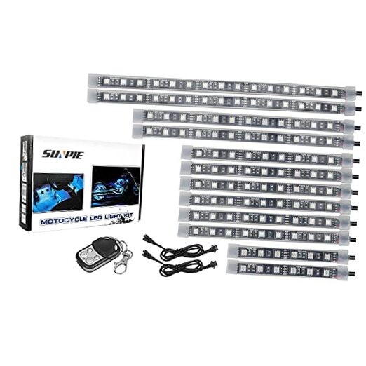 12Pcs Motorcycle Light Kit Strips Multi-Color Accent Glow Neon Ground Effect